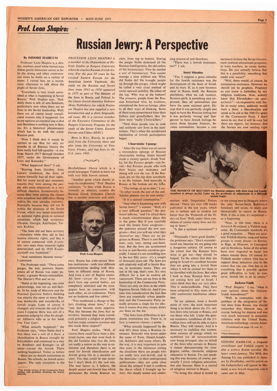 Haiblum - 1975 - Prof. Leon Shapiro Russian Jewry A Perspective.pdf