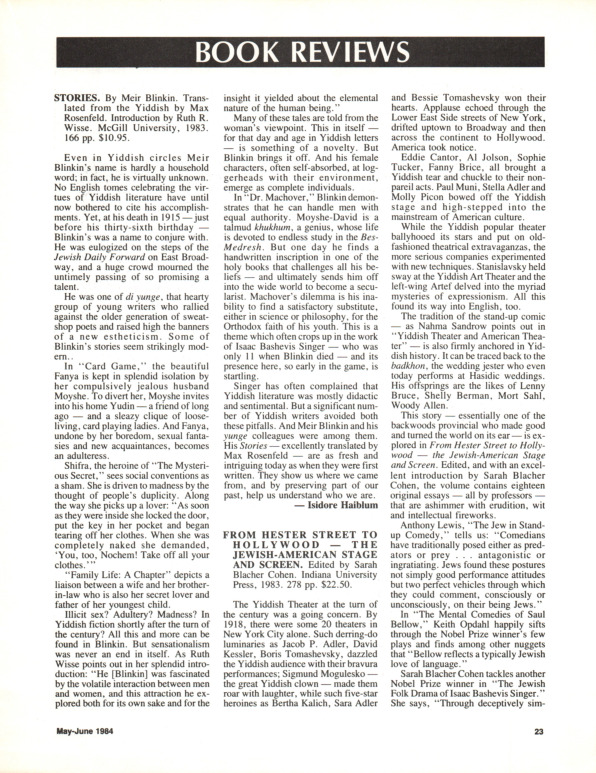 Haiblum - 1984 - Stories (Review) and From Hester Street to Hollywood (Review).pdf