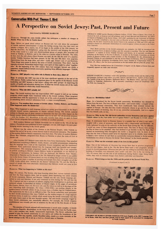 Haiblum - 1973 - Conversation with Prof. Thomas E. Bird A Perspective on Soviet Jewry Past, Present and Future.pdf