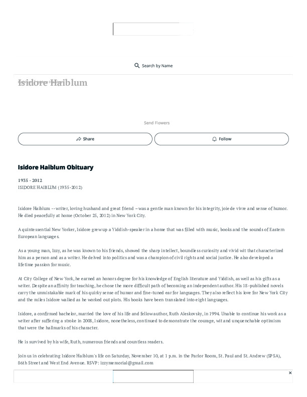 Isidore Haiblum Obituary (2012) - New York, NY - New York Times.pdf