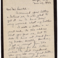 Letter from Louis Pearl (לײבל פּערלע) to Melech Ravitch, November 29, 1940